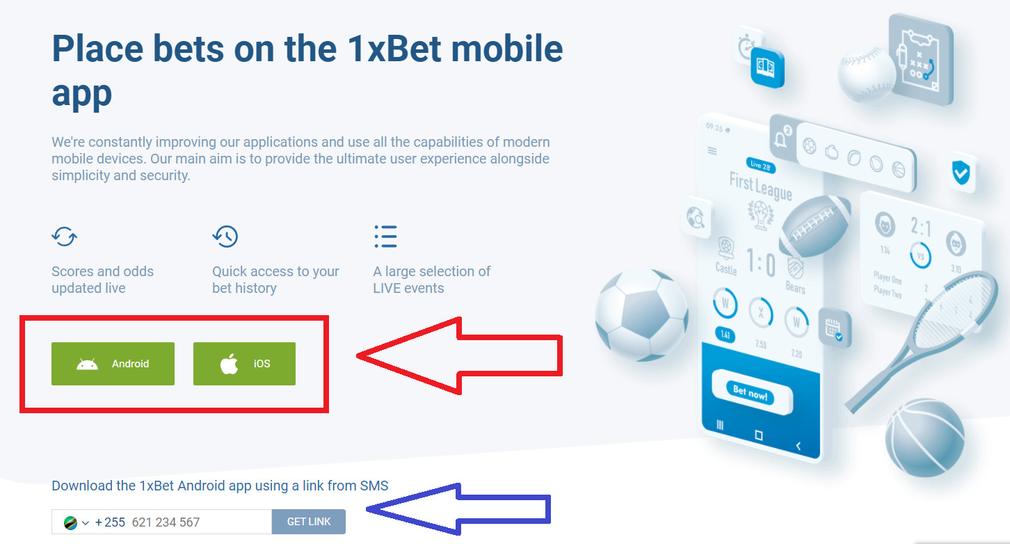 Mobile versions of 1xBet App TZ