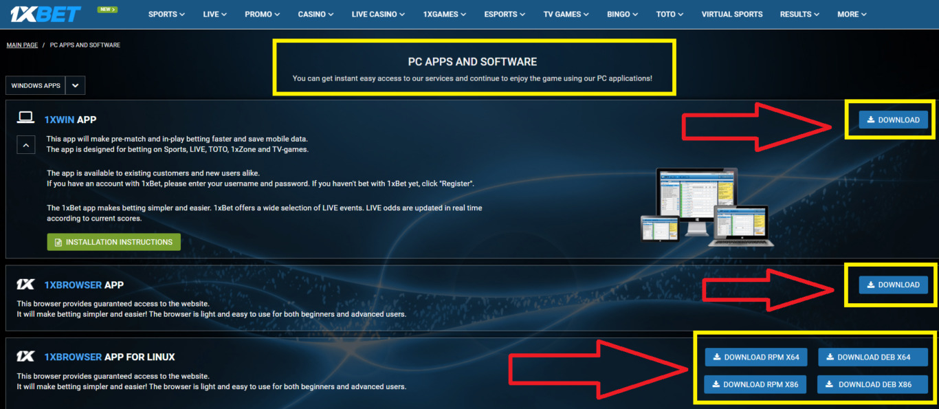 1xBet Instructions for Window phone download